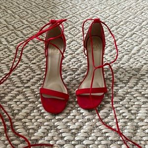 Red, lace up heels, size 7